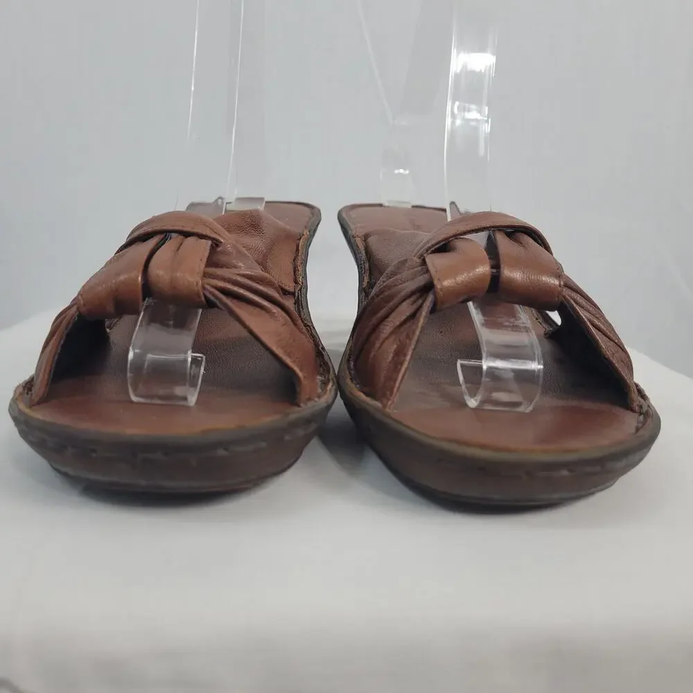 Clarks Leather Knotted Stacked Heel Slip-on Sandals size 9B Brown Boho Hippie